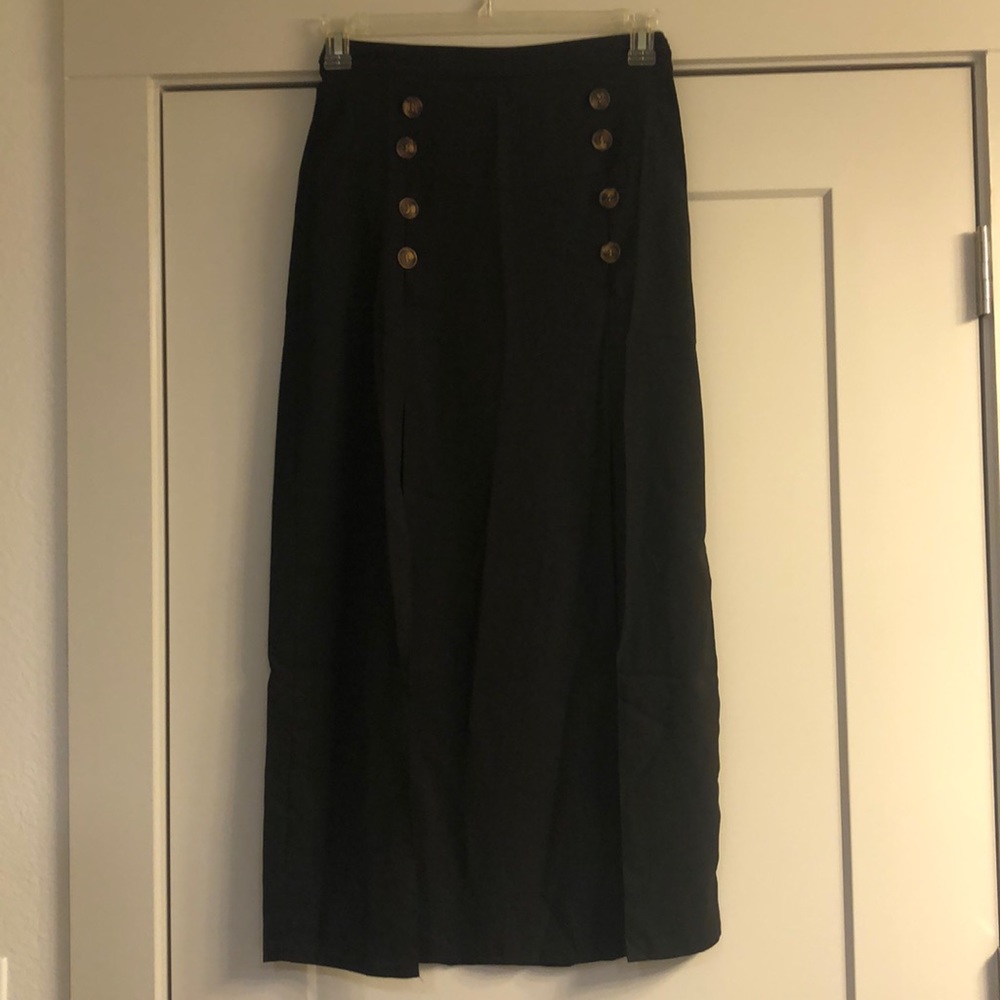Black midi skirt with button detail